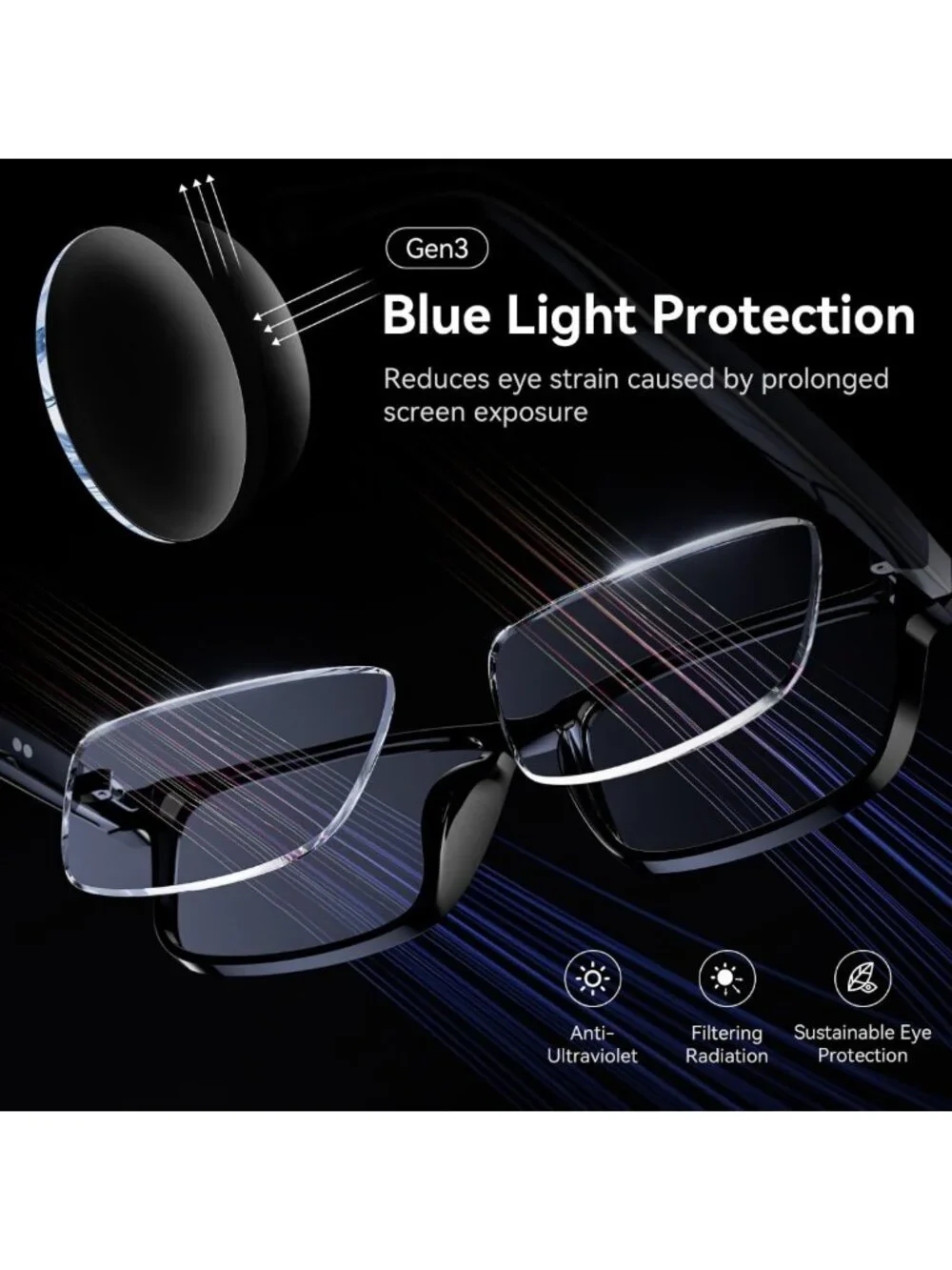 Smart Translation Glasses - 100+ Languages, Bluetooth 5.4, UV & Blue Light